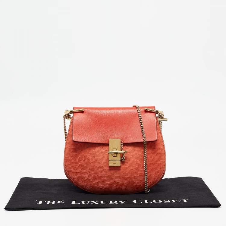 Pre Owned Chloe Two Tone Orange Leather Medium Drew Shoulder Bag