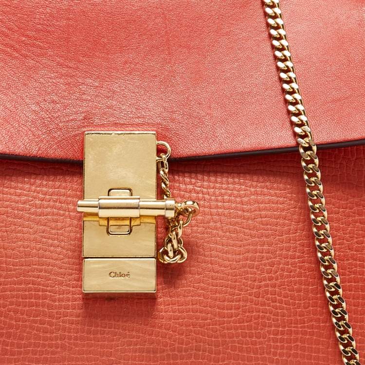 Pre Owned Chloe Two Tone Orange Leather Medium Drew Shoulder Bag