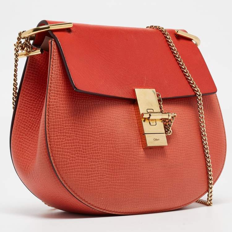 Pre Owned Chloe Two Tone Orange Leather Medium Drew Shoulder Bag