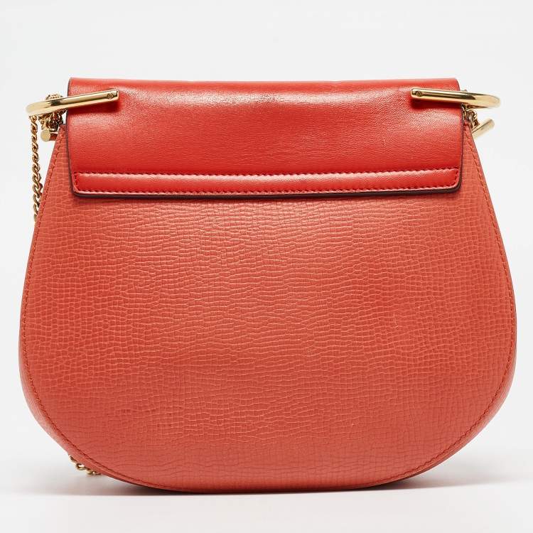 Pre Owned Chloe Two Tone Orange Leather Medium Drew Shoulder Bag