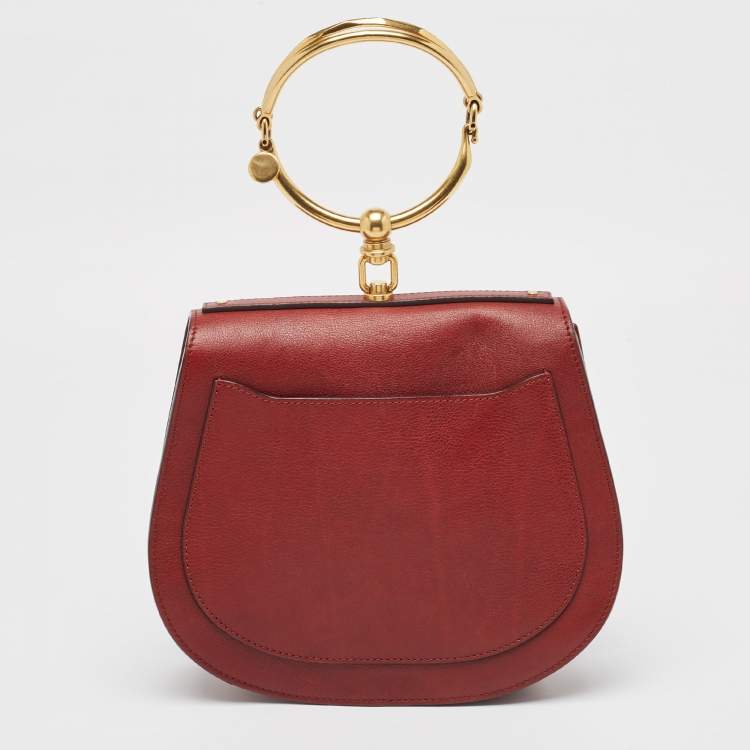 Pre Owned Chloe Red Leather and Suede Medium Nile Bracelet Top Handle Bag