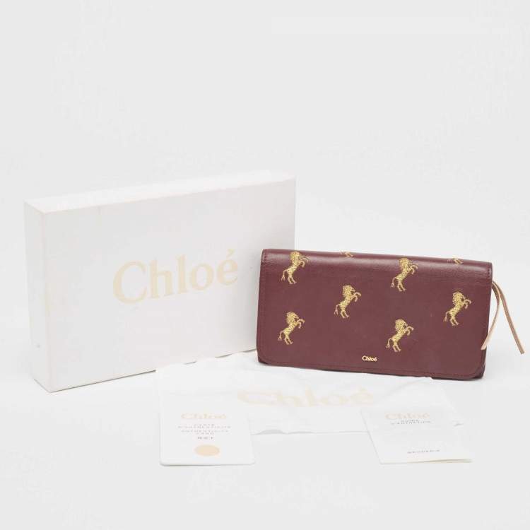 Pre Owned Chloe Burgundy Leather Horse Embroidered Flap Continental Wallet