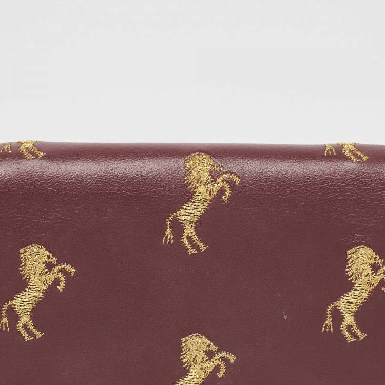 Pre Owned Chloe Burgundy Leather Horse Embroidered Flap Continental Wallet