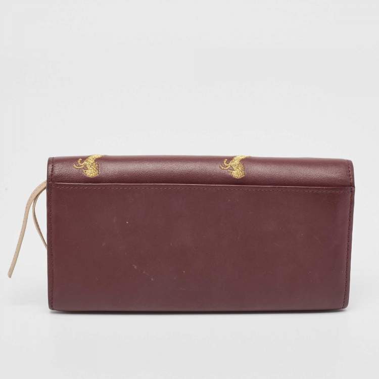 Pre Owned Chloe Burgundy Leather Horse Embroidered Flap Continental Wallet