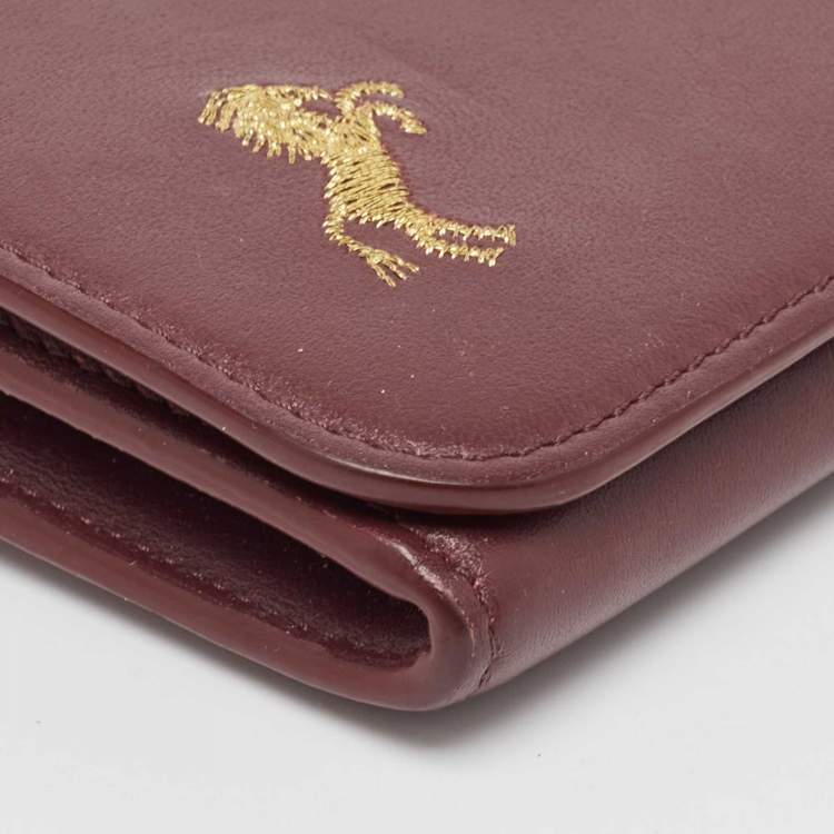 Pre Owned Chloe Burgundy Leather Horse Embroidered Flap Continental Wallet