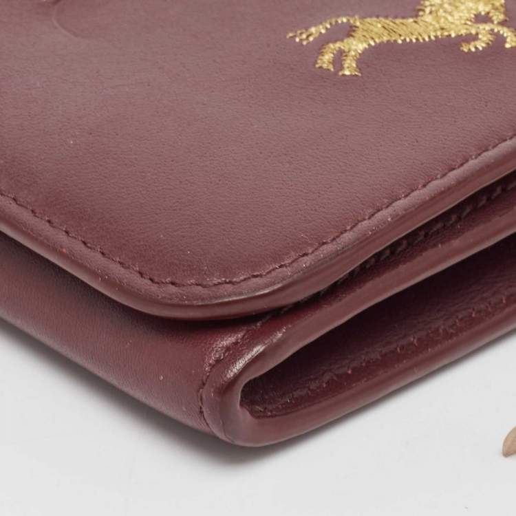 Pre Owned Chloe Burgundy Leather Horse Embroidered Flap Continental Wallet