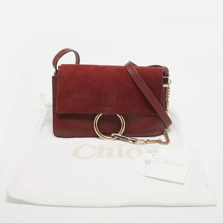 Pre Owned Chloe Burgundy Leather and Suede Small Faye Shoulder Bag