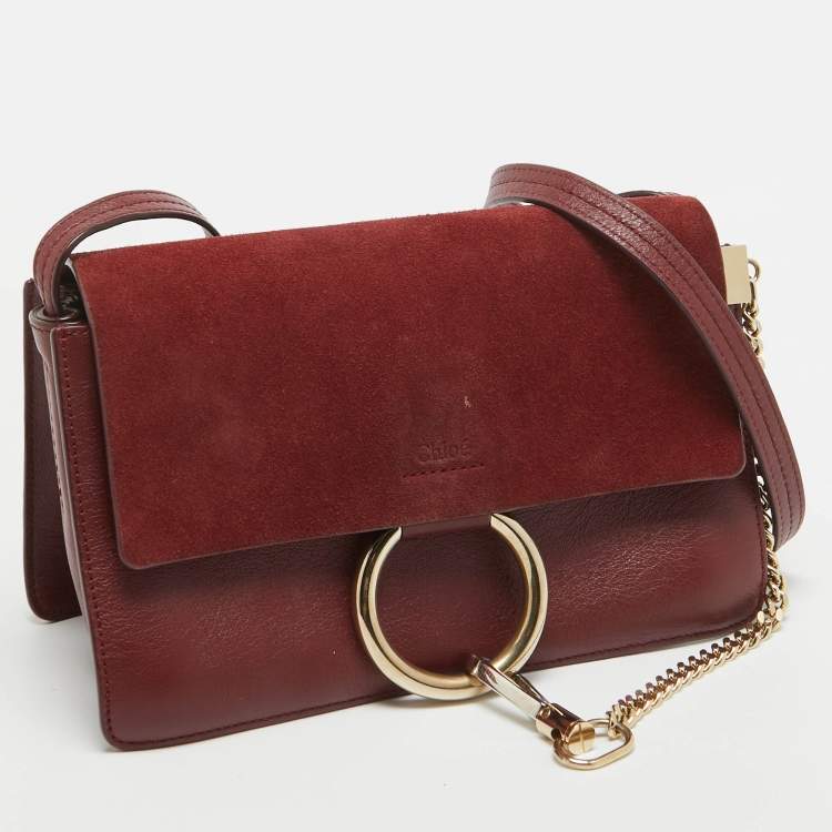 Pre Owned Chloe Burgundy Leather and Suede Small Faye Shoulder Bag