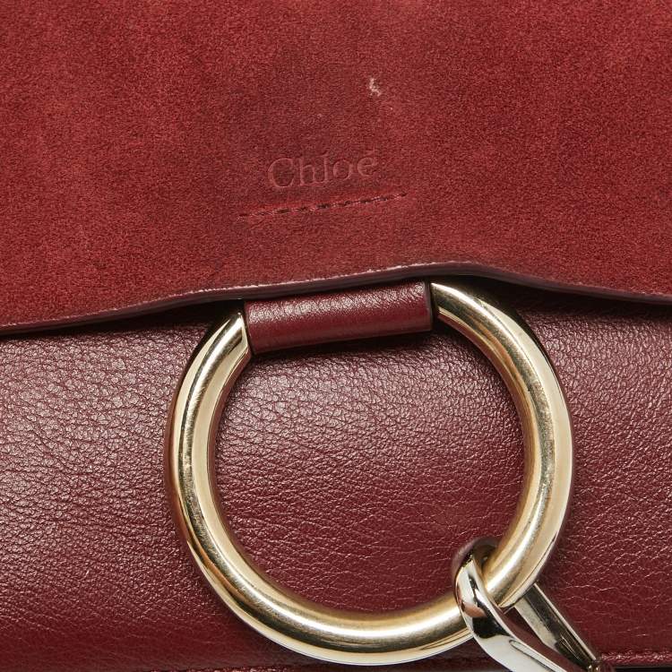 Pre Owned Chloe Burgundy Leather and Suede Small Faye Shoulder Bag