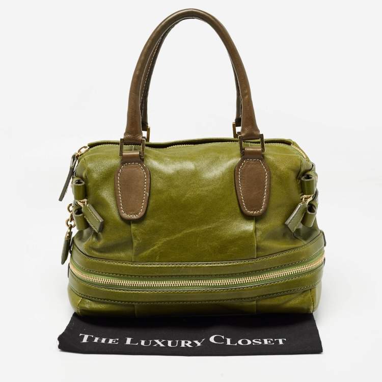 Pre Owned Chloe Green Leather Andy Expandable Satchel