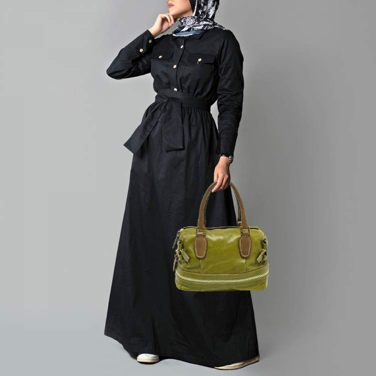 Pre Owned Chloe Green Leather Andy Expandable Satchel