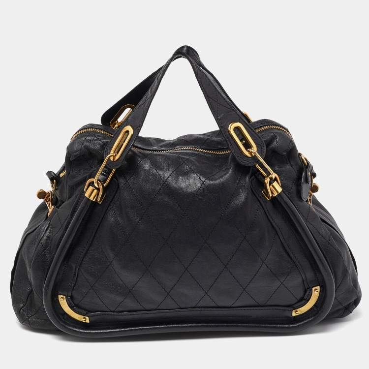 Pre Owned Chloe Black Leather Large Paraty Satchel