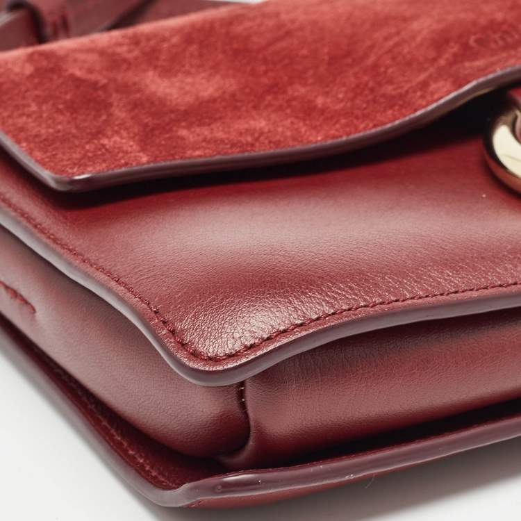 Pre Owned Chloe Burgundy Leather and Suede Small Faye Shoulder Bag