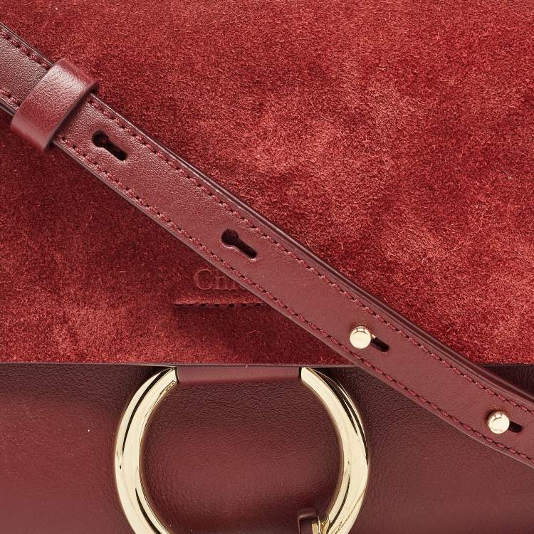 Pre Owned Chloe Burgundy Leather and Suede Small Faye Shoulder Bag