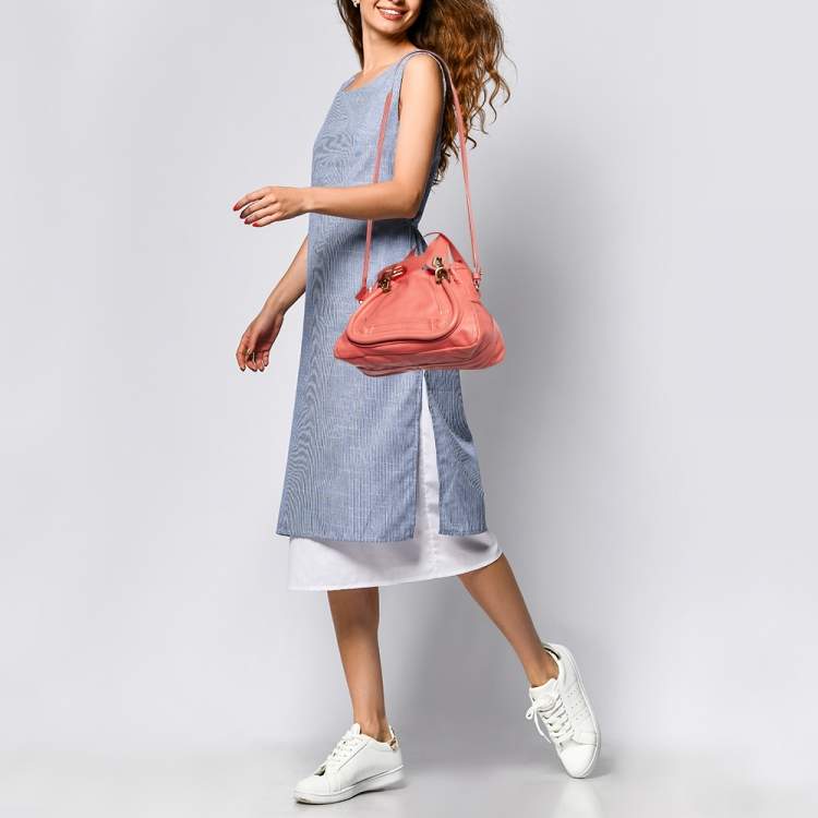 Pre Owned Chloe Coral Leather Small Paraty Bag