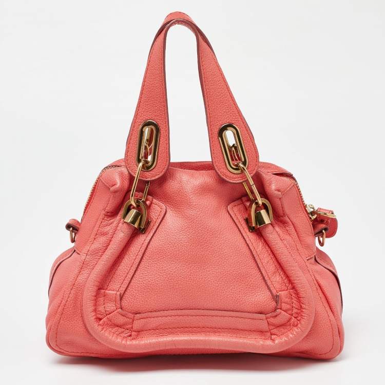 Pre Owned Chloe Coral Leather Small Paraty Bag