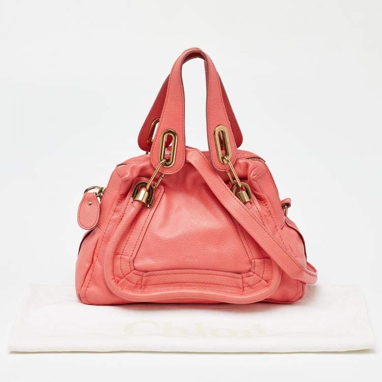 Pre Owned Chloe Coral Leather Small Paraty Bag