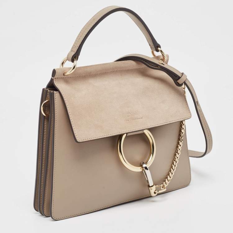 Pre Owned Chloe Grey Leather and Suede Faye Top Handle Bag
