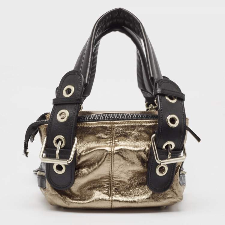 Pre Owned Chloe Black/Metallic Leather Double Zip Shoulder Bag