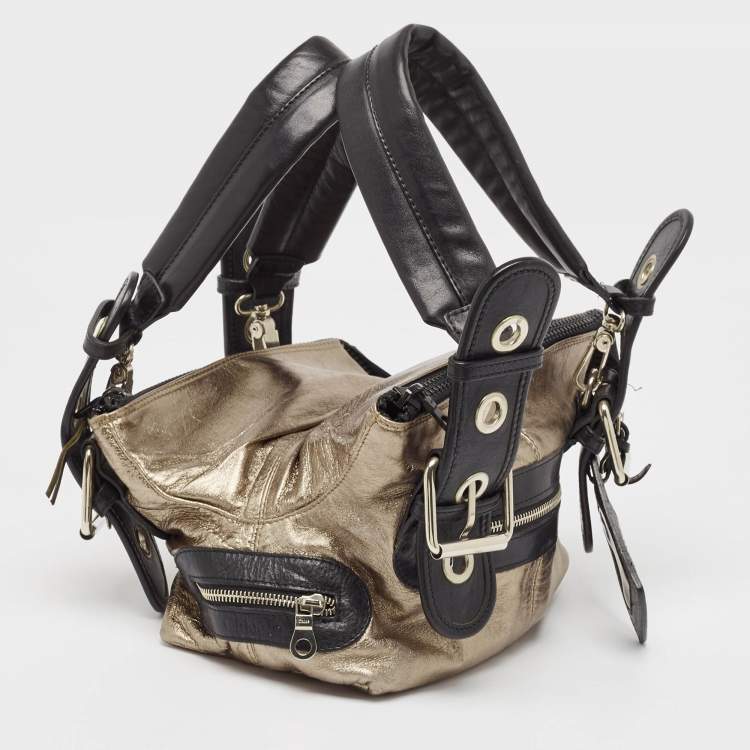Pre Owned Chloe Black/Metallic Leather Double Zip Shoulder Bag
