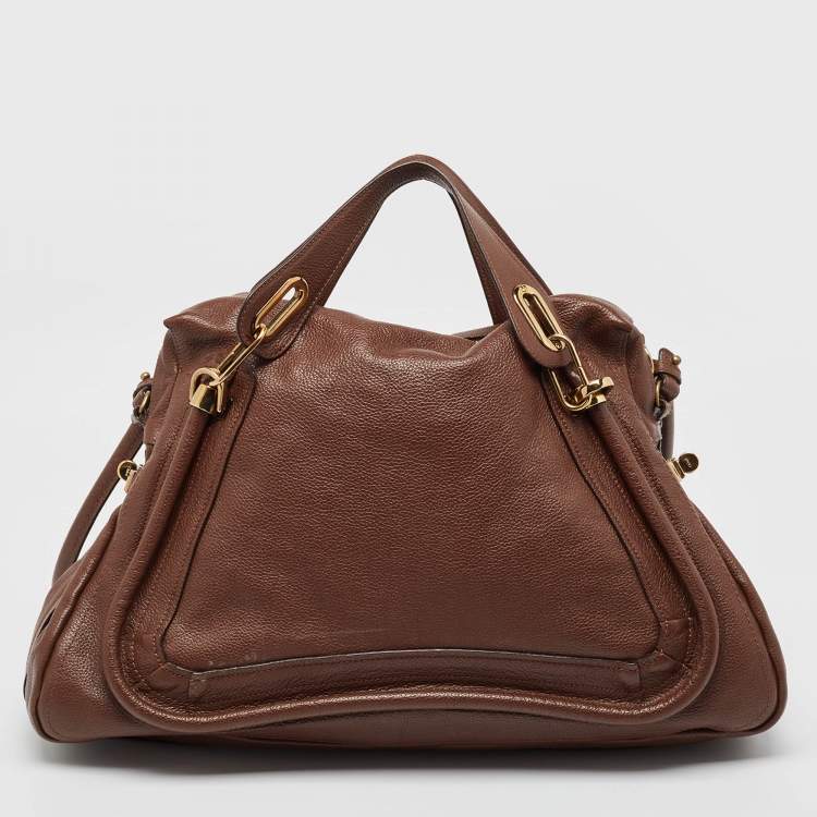 Pre Owned Chloe Dark Brown Leather Large Paraty Shoulder Bag
