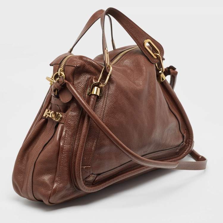 Pre Owned Chloe Dark Brown Leather Large Paraty Shoulder Bag