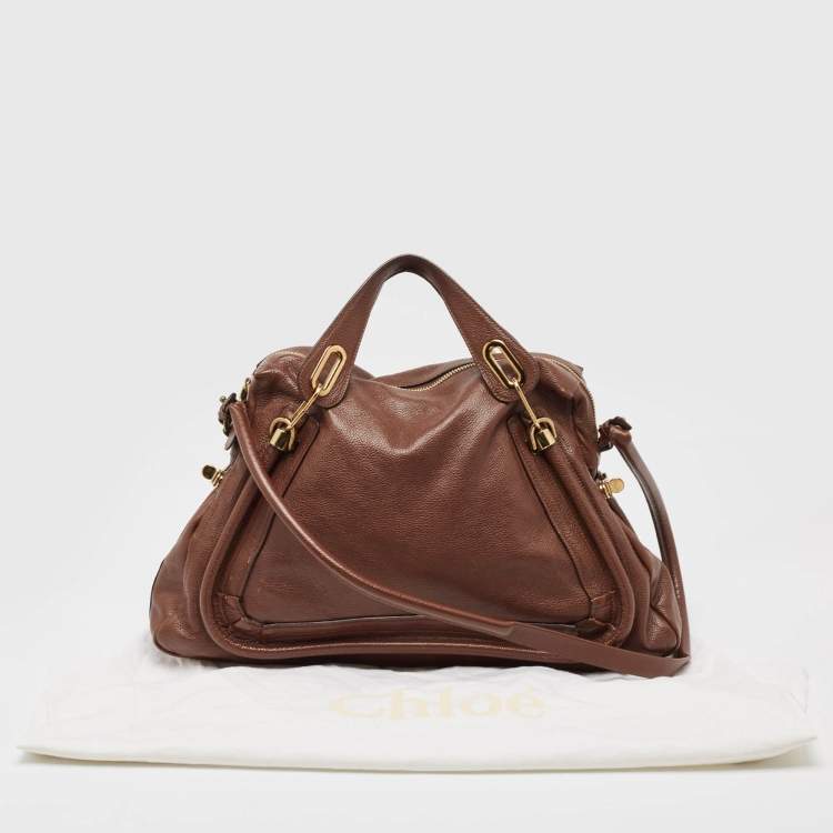 Pre Owned Chloe Dark Brown Leather Large Paraty Shoulder Bag