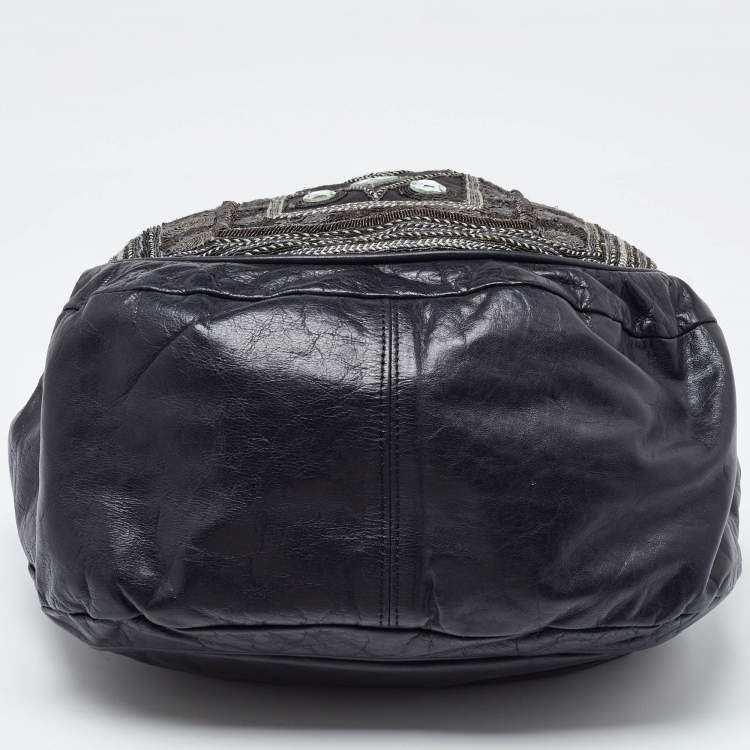 Pre Owned Chloe Black Leather Embellished Ring Handle Hobo