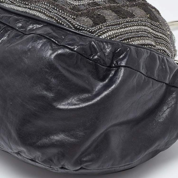 Pre Owned Chloe Black Leather Embellished Ring Handle Hobo
