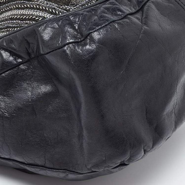 Pre Owned Chloe Black Leather Embellished Ring Handle Hobo