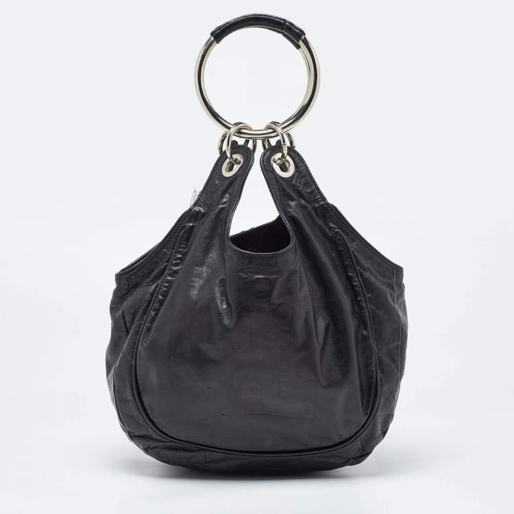 Pre Owned Chloe Black Leather Embellished Ring Handle Hobo