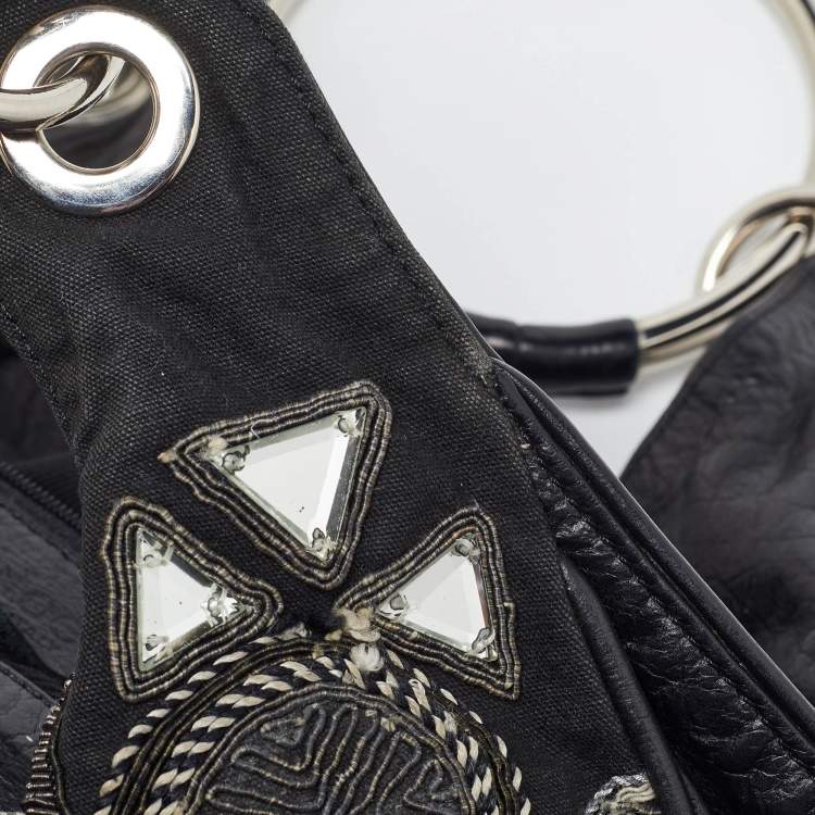 Pre Owned Chloe Black Leather Embellished Ring Handle Hobo