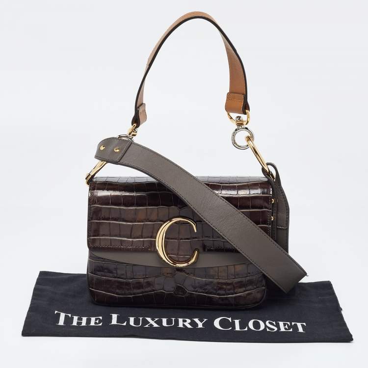 Pre Owned Chloe Tri Color Croc Embossed Leather C Top Handle Bag