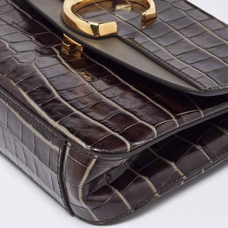 Pre Owned Chloe Tri Color Croc Embossed Leather C Top Handle Bag