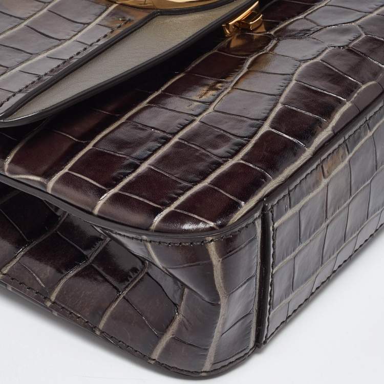 Pre Owned Chloe Tri Color Croc Embossed Leather C Top Handle Bag