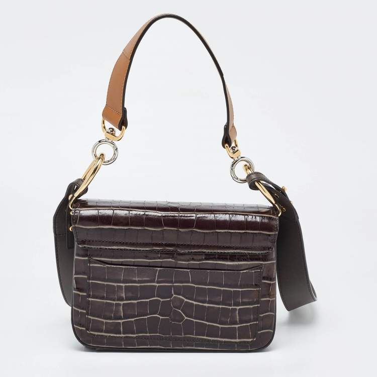 Pre Owned Chloe Tri Color Croc Embossed Leather C Top Handle Bag