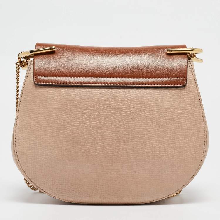 Pre Owned Chloe Brown/Light Beige Grain Leather Medium Drew Shoulder Bag