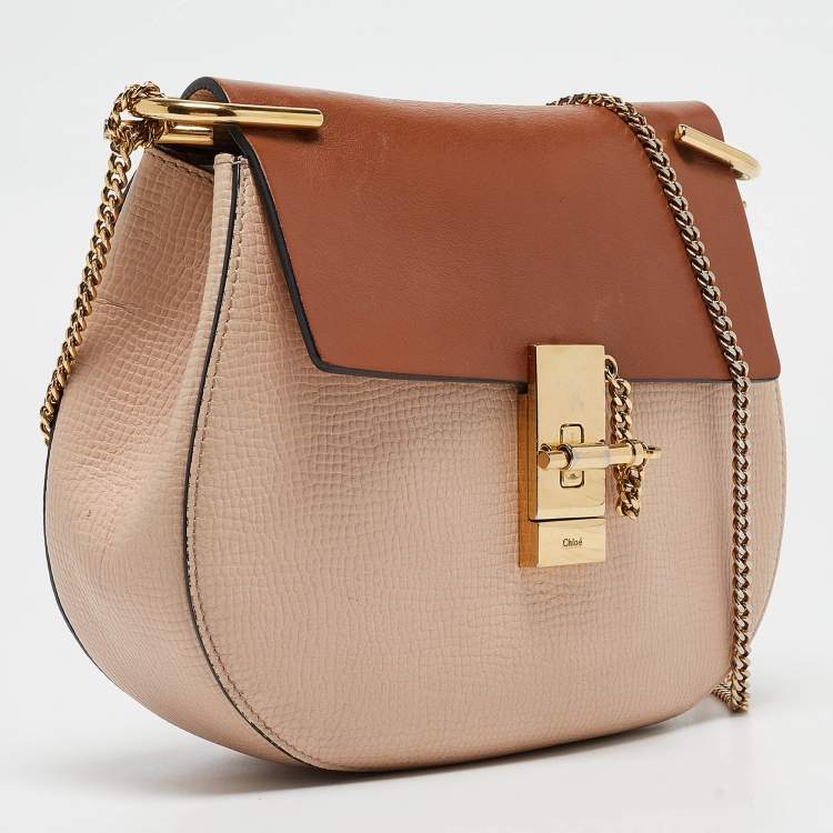 Pre Owned Chloe Brown/Light Beige Grain Leather Medium Drew Shoulder Bag