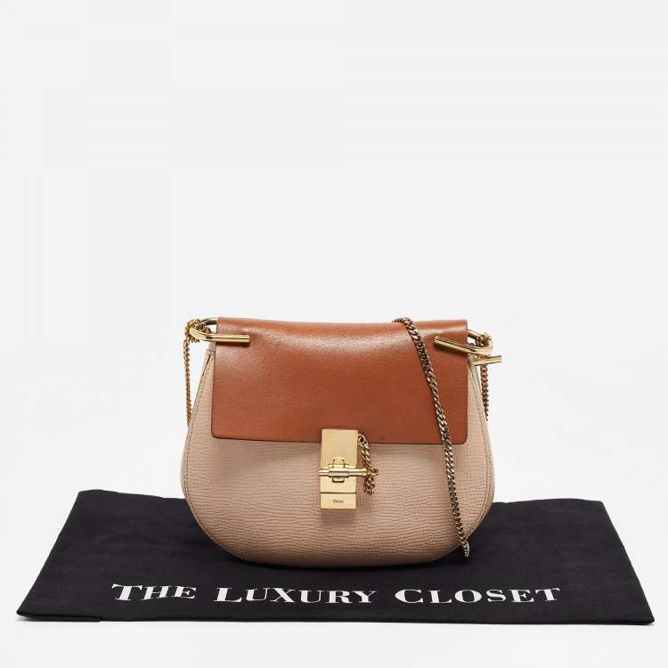 Pre Owned Chloe Brown/Light Beige Grain Leather Medium Drew Shoulder Bag