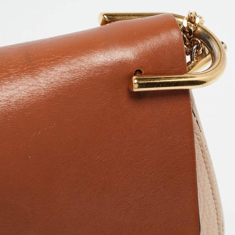 Pre Owned Chloe Brown/Light Beige Grain Leather Medium Drew Shoulder Bag
