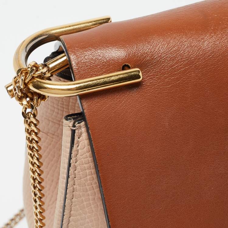 Pre Owned Chloe Brown/Light Beige Grain Leather Medium Drew Shoulder Bag