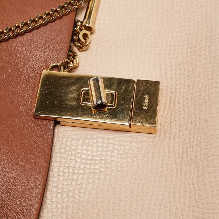 Pre Owned Chloe Brown/Light Beige Grain Leather Medium Drew Shoulder Bag