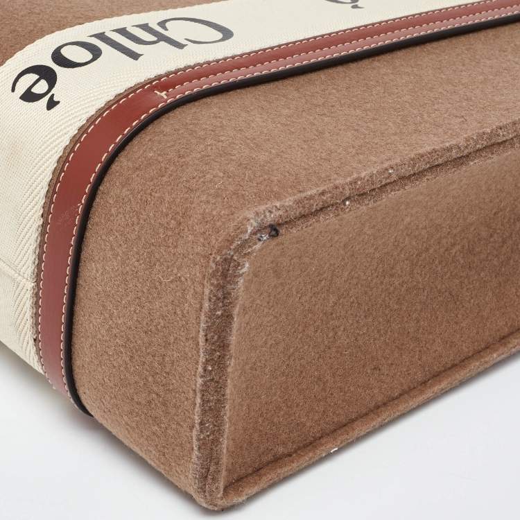 مملوكة مسبقًا Chloe Brown/Beige Wool and Leather Medium Woody Tote