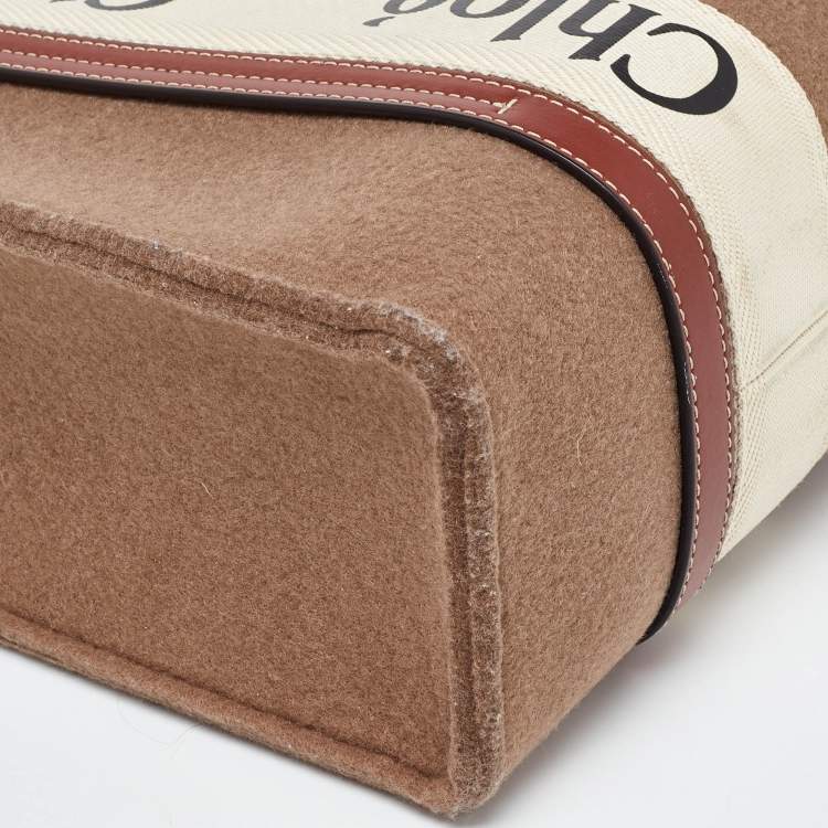 مملوكة مسبقًا Chloe Brown/Beige Wool and Leather Medium Woody Tote