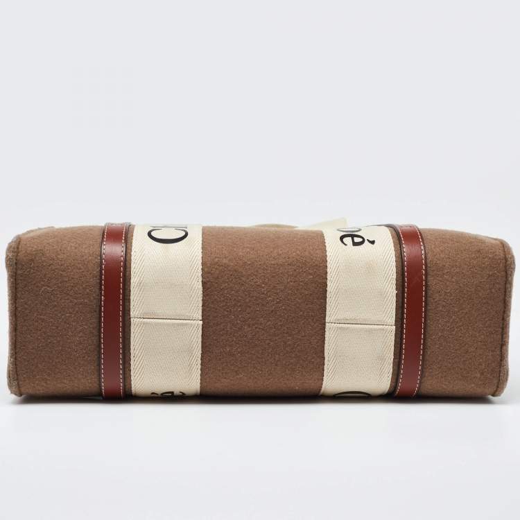 مملوكة مسبقًا Chloe Brown/Beige Wool and Leather Medium Woody Tote