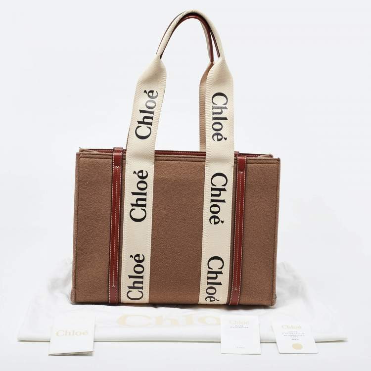 مملوكة مسبقًا Chloe Brown/Beige Wool and Leather Medium Woody Tote