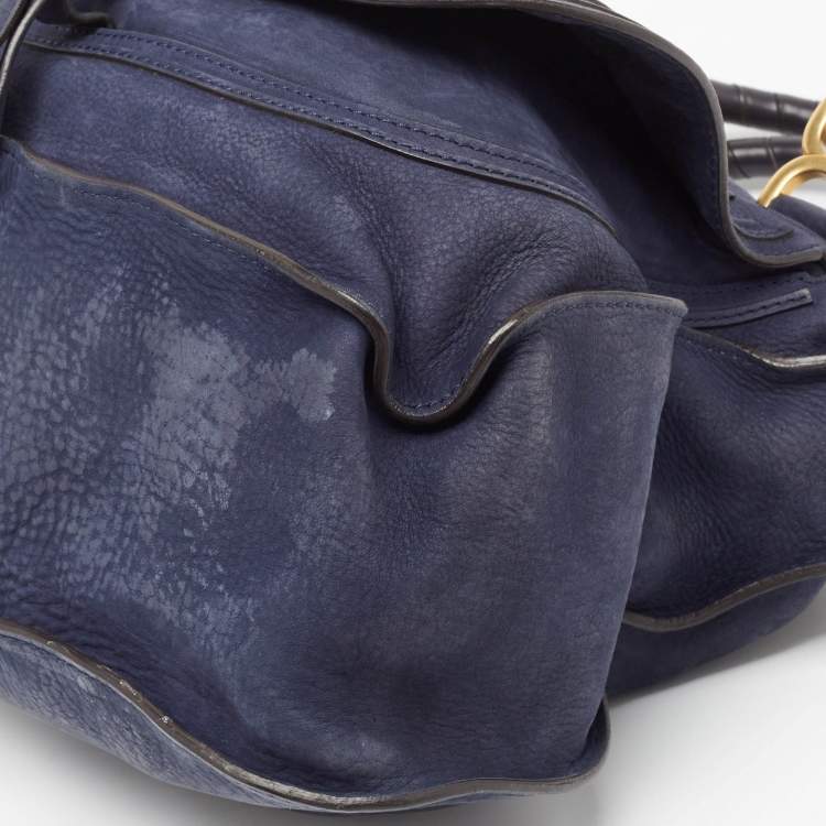 Pre Owned Chloe Navy Blue Nubuck Large Marcie Satchel