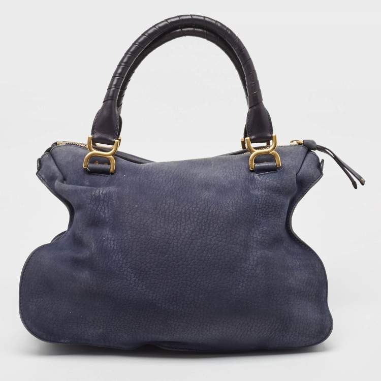 Pre Owned Chloe Navy Blue Nubuck Large Marcie Satchel