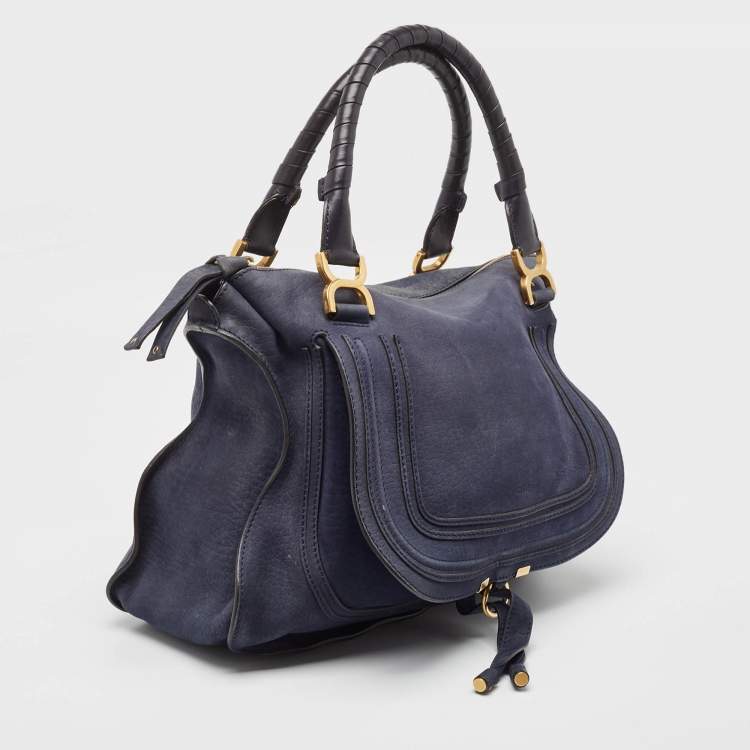 Pre Owned Chloe Navy Blue Nubuck Large Marcie Satchel