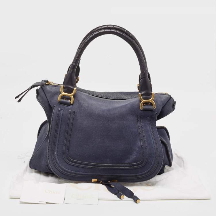 Pre Owned Chloe Navy Blue Nubuck Large Marcie Satchel